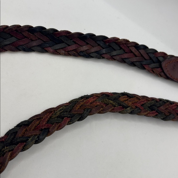 VTG Tri-color Braided Woven 100% Leather Belt SZ 44 XL 90s thin belt versatile main image 10
